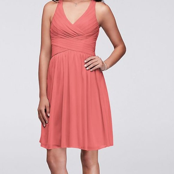 Bridesmaid Sz 10 Guava Short Mesh Crisscross Back - Picture 1 of 4